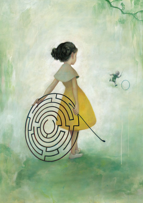 Desenho de uma menina e um labirinto (Título: Maze, Autor: James Jean)